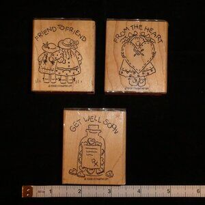 Stampin Up Nice & Easy Notes Wood Mounted Rubber Stamps 3 pc set 1996